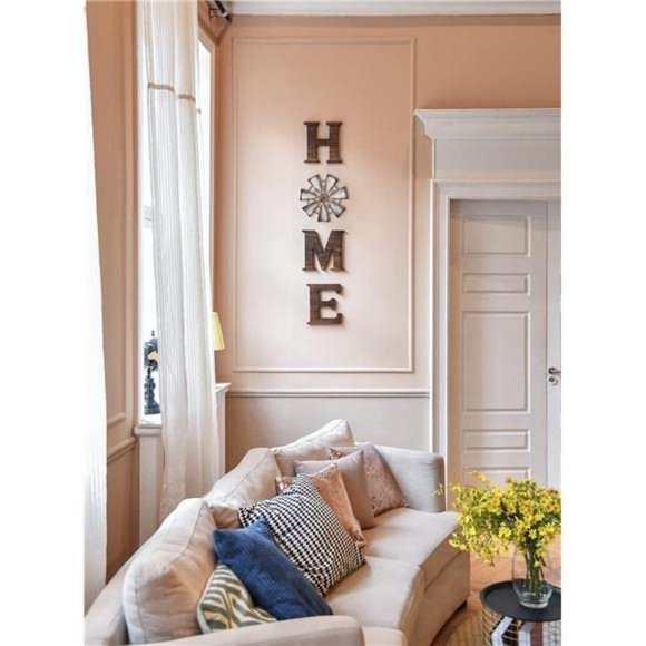 Farmhouse Wall Decor Wooden Home Sign with Metal Windmill for O Rustic Hanging - Picture 2 of 7
